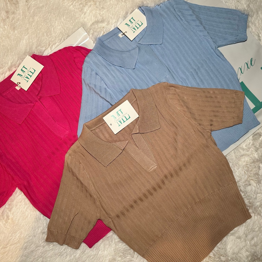 Women's Short Sleeve crop tops - Red, Blue, and Brown